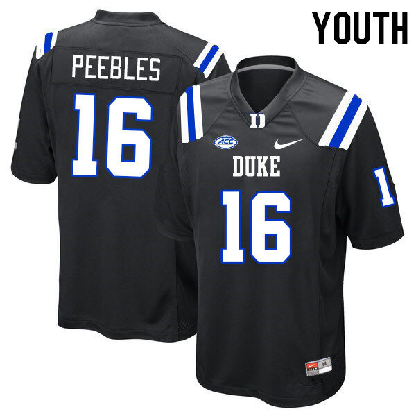 Youth #16 Aeneas Peebles Duke Blue Devils College Football Jerseys Stitched-Black - Click Image to Close